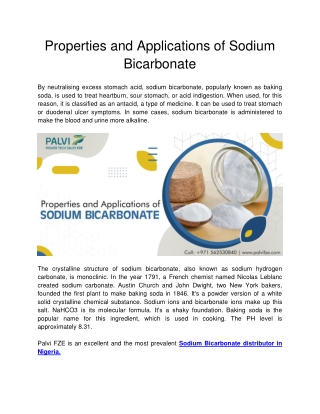 Palvi FZE - Properties and Applications of Sodium Bicarbonate