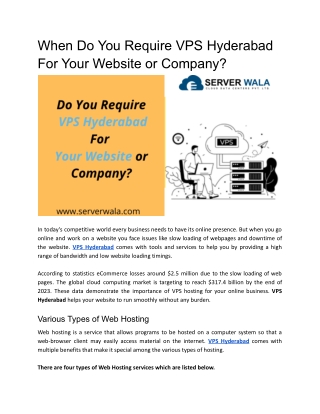 When Do You Require VPS Hyderabad For Your Website or Company