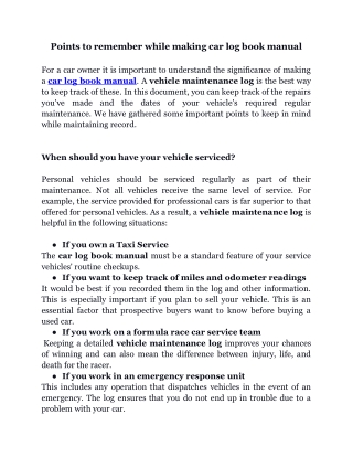 Points to remember while making car log book manual