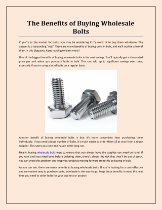 The Benefits of Buying Wholesale Bolts