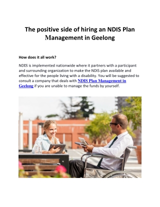 The positive side of hiring an NDIS Plan Management in Geelong