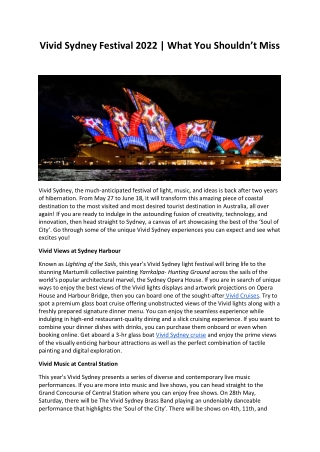 Vivid Sydney Festival 2022 | What You Shouldn’t Miss