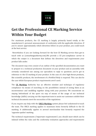 Get the Professional CE Marking Service Within Your Budget