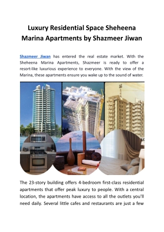Luxury Residential Space Sheheena Marina Apartments by Shazmeer Jiwan