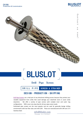 China Drill Pipe Screen Manufacturers and Suppliers- Bluslot