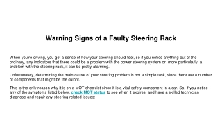 Warning Signs of a Faulty Steering Rack