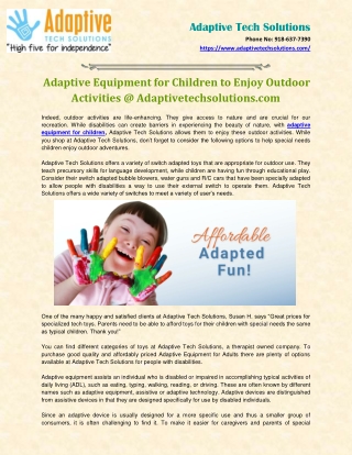 Adaptive Equipment for Children to Enjoy Outdoor Activities