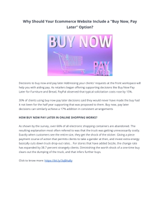 Why Should Your Ecommerce Website Include a "Buy Now, Pay Later" Option?