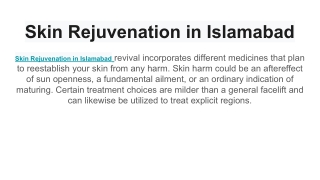 Skin Rejuvenation in Islamabad