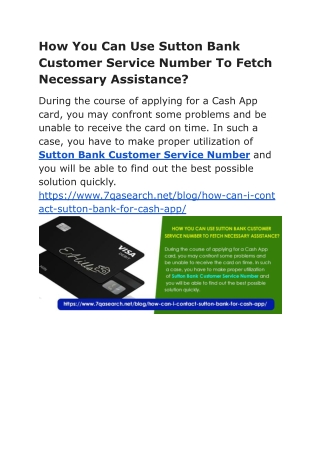 How You Can Use Sutton Bank Customer Service Number