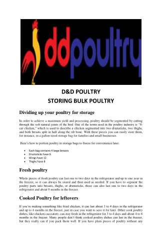Storing Bulk Poultry