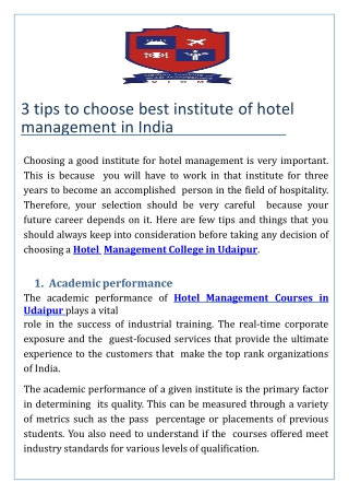 3 tips to choose best institute of hotel management in India