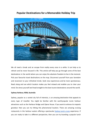 Popular Destinations for a Memorable Holiday Trip