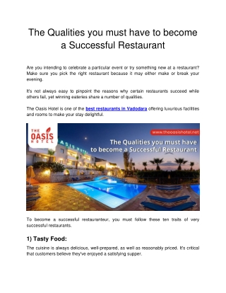 The Oasis Hotel - The Qualities you must have to become a Successful Restaurant-converted