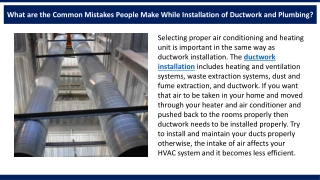 What are the Common Mistakes People Make While Installation of Ductwork and Plumbing