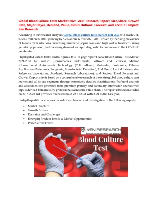 Global Blood Culture Tests Market 2021-2031 Research Report, Size, Share, Growth