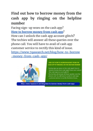 Find out how to borrow money from the cash app by ringing on the helpline number