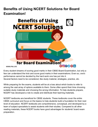 Benefits of Using NCERT Solutions for Board Examination!
