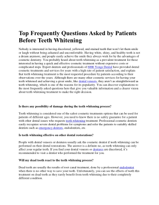 Top Frequently Questions Asked by Patients Before Teeth Whitening