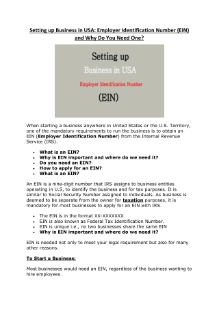 Setting up Business in USA: Employer Identification Number (EIN) and Why Do You