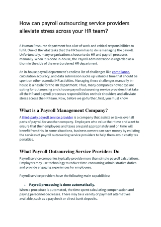 How can payroll outsourcing service providers alleviate stress across your HR team