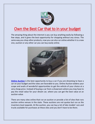 Own the Best Car that to in your budget
