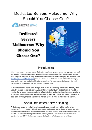 Dedicated Servers Melbourne_ Why Should You Choose One_