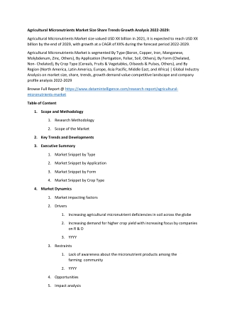 Agricultural Micronutrients Market Demand Forecast Report 2022-2029