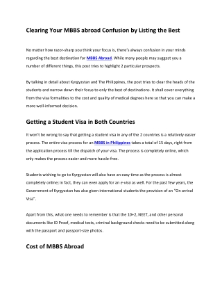 Clearing Your MBBS abroad Confusion by Listing the Best