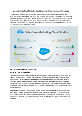 Leveraging Salesforce Marketing Cloud Studios for Better Customer Relationships