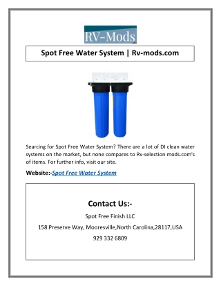 Spot Free Water System | Rv-mods.com