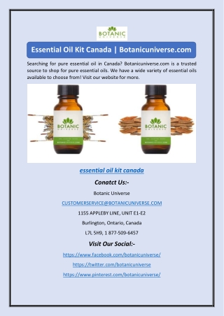 Essential Oil Kit Canada | Botanicuniverse.com