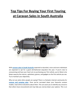 Top Tips For Buying Your First Touring at Caravan Sales in South Australia