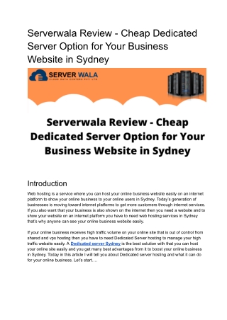 Serverwala Review - Cheap Dedicated Server Option for Your Business Website in Sydney