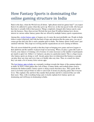 How Fantasy Sports is dominating the online gaming structure in India