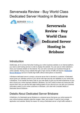 Serverwala Review - Buy World Class Dedicated Server Hosting in Brisbane