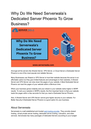 Why do We Need Serverwalas’s Dedicated Server Phoenix To Grow The Business