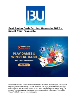 Best Paytm Cash Earning Games in 2022 – Select Your Favourite