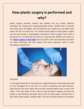 How plastic surgery is performed and why?