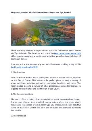 Why must you visit Villa Del Palmar Beach Resort and Spa, Loreto
