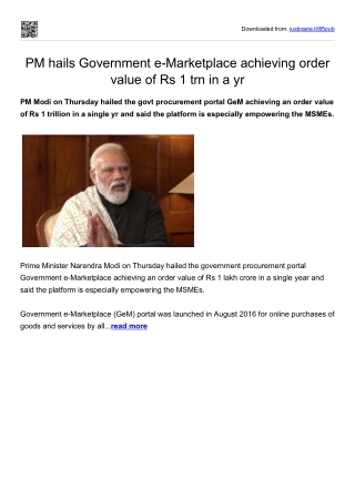 PM hails Government e-Marketplace achieving order value of Rs 1 trn in a yr