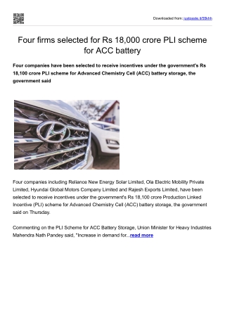 Four firms selected for Rs 18,000 crore PLI scheme for ACC battery