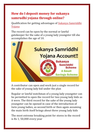 How do I deposit money for sukanya samrudhi yojana through online