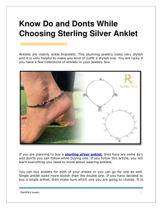 Know Do and Donts While Choosing Sterling Silver Anklet