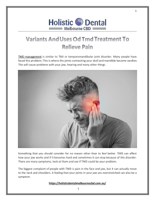 Variants And Uses Od Tmd Treatment To Relieve Pain