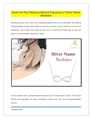 Know the Key Reasons Behind Popularity of Silver Name Necklace