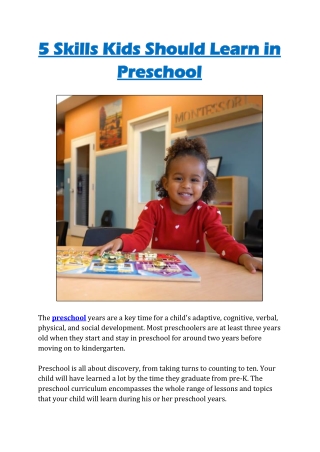 5 Skills Kids Should Learn in Preschool