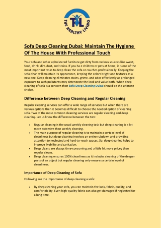 Sofa Deep Cleaning Dubai: Maintain The Hygiene Of The House With Professional