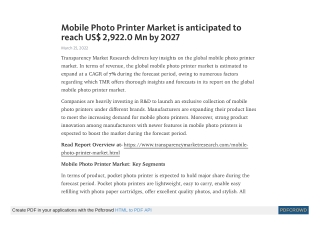 Mobile Photo Printer Market Size to Reach US$ 3.7 Bn by 2031