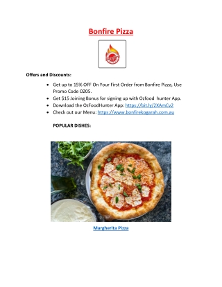 15% Off - Bonfire Pizza Restaurant Kogarah Menu, NSW